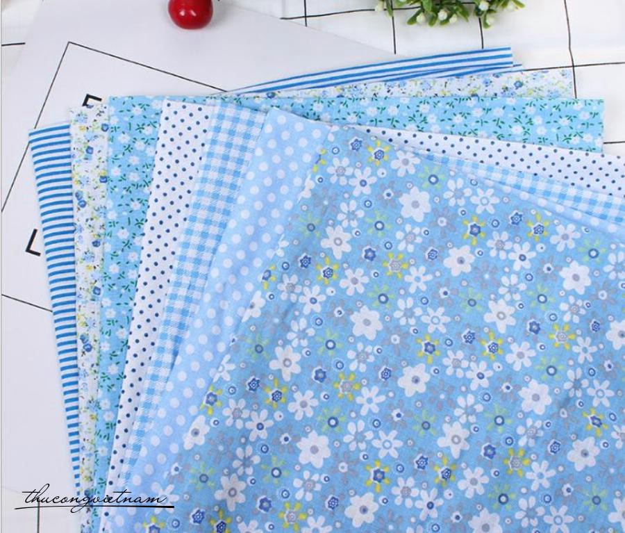 Set 7 tấm vải thô 50x50cm Xanh da trời